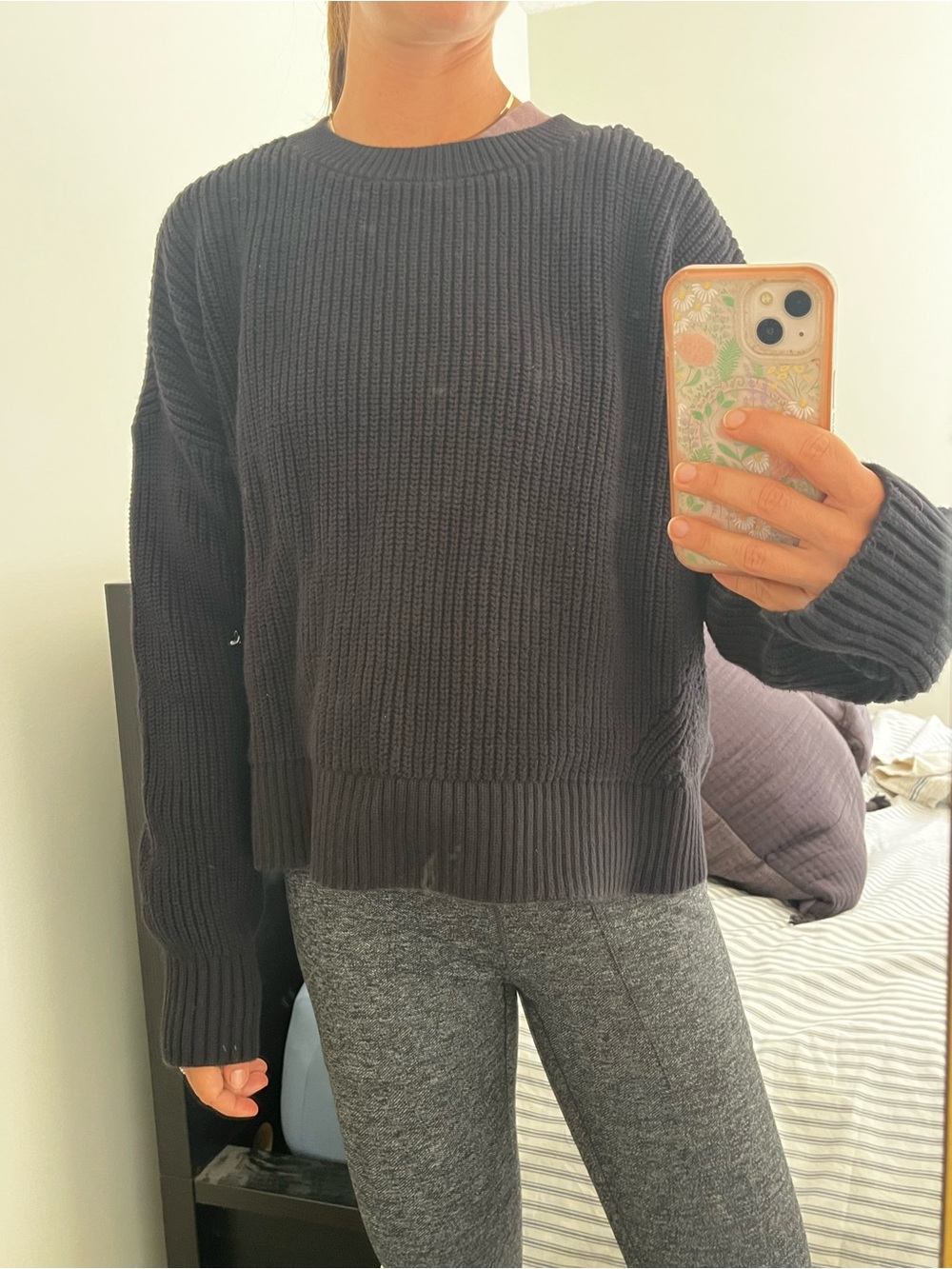 Duluth Trading Co Black Ribbed Crewneck Sweater 94% Cotton
